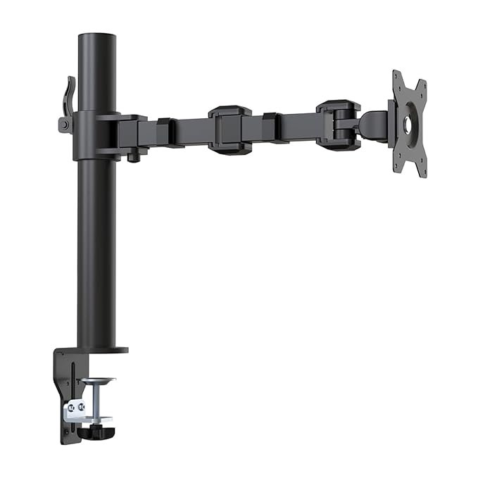 amazon basics Single Monitor Arm | Height Adjustable VESA Desk Mount with Cable Management, Full Motion Tilt and 360° Rotation, Fits 13–30 Inch Monitors (Steel, Black)