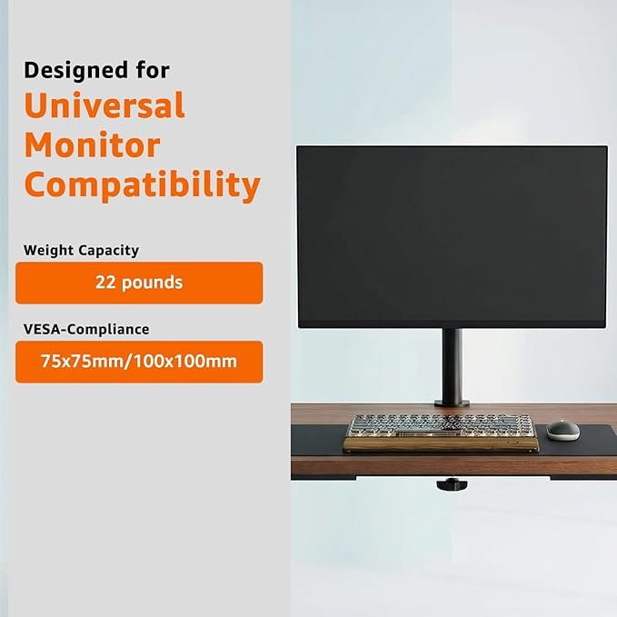amazon basics Single Monitor Arm | Height Adjustable VESA Desk Mount with Cable Management, Full Motion Tilt and 360° Rotation, Fits 13–30 Inch Monitors (Steel, Black) - Image 3
